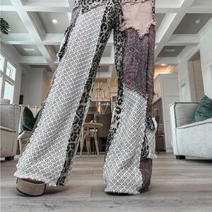 POL Leopard Patchwork Wide Leg Pants